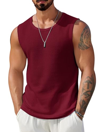 Image of COOFANDY Mens Casual Tank Tops 2 Pack Waffle Knit Sleeveless Shirt Breathable Tank Shirts Summer Muscle Tee