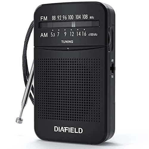 Image of DIAFIELD Small Am /FM Portable Radio with Speaker and Headphone Jack Mini Radio Works with 2 AA Batteries (not Included) Excellent Signal