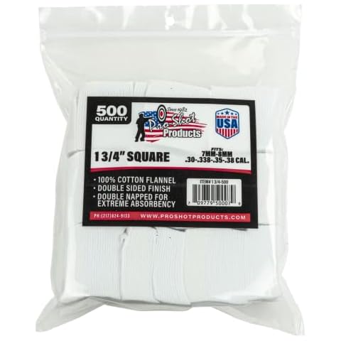 Pro-Shot Products 7-mm-.38 Caliber/6-mm Benchrest 1 3/4-Inch SQ. 500 Count Patches, White (1 3/4-500) Cover