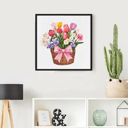 Miniatura 4 de Kits De Punto De Cruz De Tulipanes, Serie De Flores Lindas, Kit De Bordado Para Principiantes Con Tela De 11 Quilates E Hilos Vibrantes, Regalo Consciente Para Decoración Del Hogar Y La Oficina, 9.45