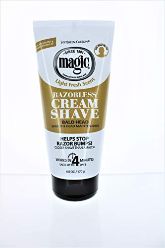 Magic Razorless Cream Shave, Bald Head Smooth Head Maintenance, Light Fresh Scent 6 oz