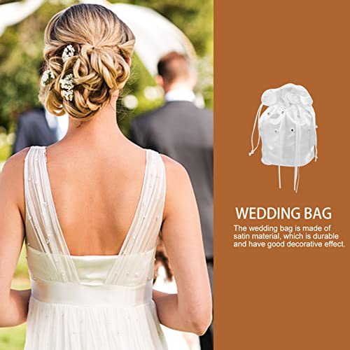SEWACC Satin Bridal Wedding Money Bag White Bridal Purse Wedding Favor Women Handbag with Rhinestone Bead Flower Decorated - Image 4