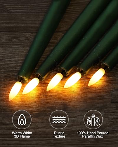 Image of Stmarry Green Flameless Taper Candles with Remote and Timer, 9.65 Inch Real Wax LED Candlesticks, Dripless Battery Operated Tall Candles with 3D Flickering Flame, 6 Pack