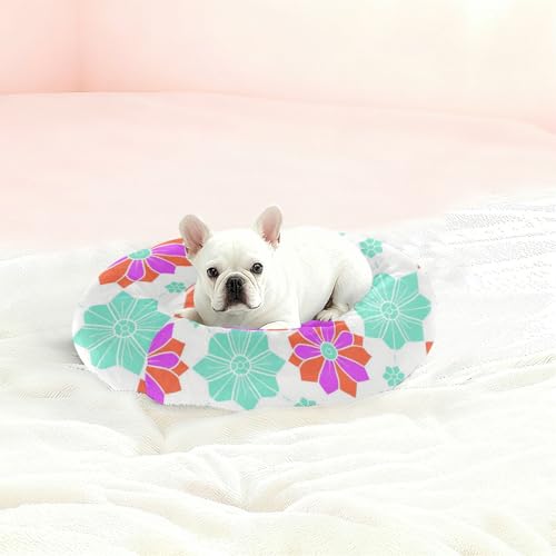 Lit pour chat et chiot moelleux fleurs turquoise et magenta format S - 3