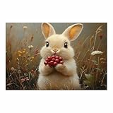 WIKEO Animali Poster da Parete Immagini Quadri Fiori di coniglio della natura Divertenti Minimalista per la Casa Poster, Adatto per Arredare Soggiorno e Bagno(Rosso)-30x40cm Non incorniciato