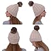 GRAMONI Women's Winter Ribbed Knit Faux Fur Pompoms Chunky Lined Beanie Hats for Christmas (Single-Cream)