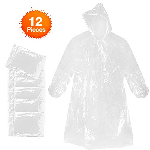Mture Chubasqueros Desechable, Poncho de Lluvia para Adulto Chubasquero Transparente, Poncho Impermeable con Capucha y Mangas Ideal para Viajes, Picnic, Deportes, Senderismo Ciclismo, 12 Piezas