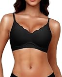 LEVAO Wireless Jelly Bras for Women Push Up Seamless T-Shirt Comfortable No Underwire Black Bra with Soft Support Everyday