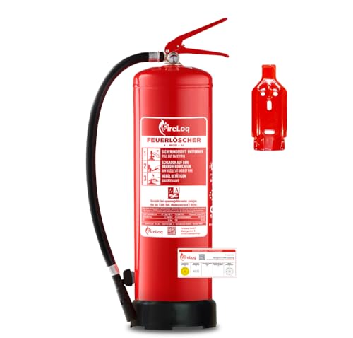 FireLoq 6L Wasser Feuerlöscher für Brandklasse A mit 8A ergibt 2LE Dauerdruck inkl. Prüfnachweis,Wandhalter und Manometer