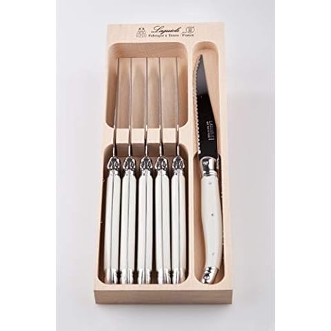 Laguiole 6 x Steak Knifes | Ivory Colour | Knifes Set In wooden Tray | Made In France Cover