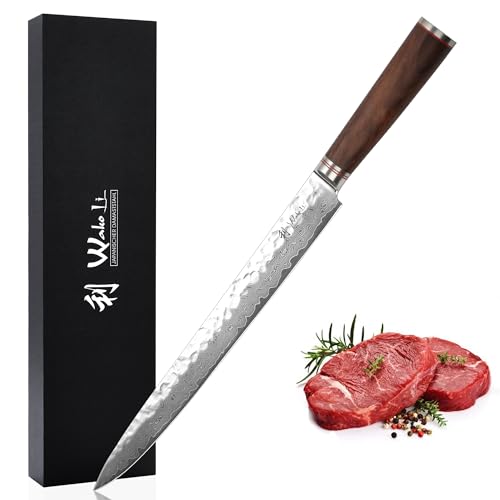 Wakoli Nussbaum Damastmesser Sashimimesser & Tranchiermesser scharfe 30 cm Klinge aus 67 Lagen I Damast Küchenmesser und Profi Kochmesser aus echtem...