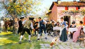 Peinture à l'huile A Game de Morra Raffaelo Sorbi tableau reproduction déco murale toile