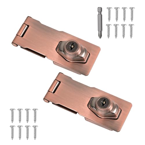 Image of 2 Pcs keyed Hasp Lock,4 inch keyed hasp Locks Twist knob keyed Locking hasp for Cabinet Small Door,Hasp Lock with Keys,Metal Safety Hasp Latches