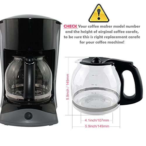 12-Cup Replacement Coffee Carafe Compatible With Mr. Coffee Coffee Maker Pot, Replace Part# Pld12 Pld12-Rb Series, Black Handle #TOP2