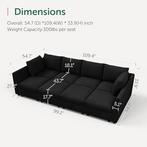 Image of HONBAY Modular Sectional Sofa Velvet Sleeper Couch with Storage,Black