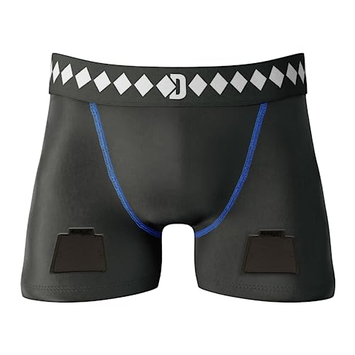 Diamond MMA Hockey Jock Short With Built-in Jock Strap & Athletic Cup Pocket (Large) Black/Blue