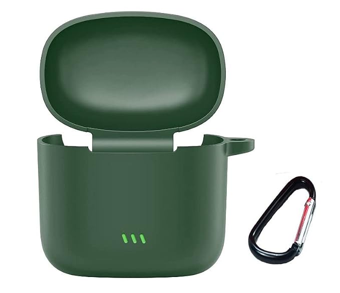 Pouch for bAot Airdope 431 with LED Light Indicator Protective Soft Silicone Case Cover with Hook (Cover Only) (This Cover is Not Sold Or Created by Boat) (Green-Plain)
