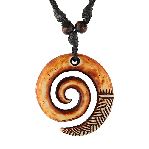 STWTR Pendant Necklace for Men and Women Tribal Style Antique Engraved Spiral Swirl Hook Pendant Necklace