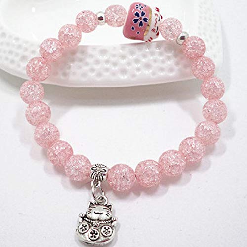 JZDH Pulseras de decoración de Moda 7 Perlas de Piedra Rosa Cristal Cristal Elástico Brazalete Lindo Animal Joyería Regalo de Yoga for Pareja Pulsera de Accesorios de Ropa Cover