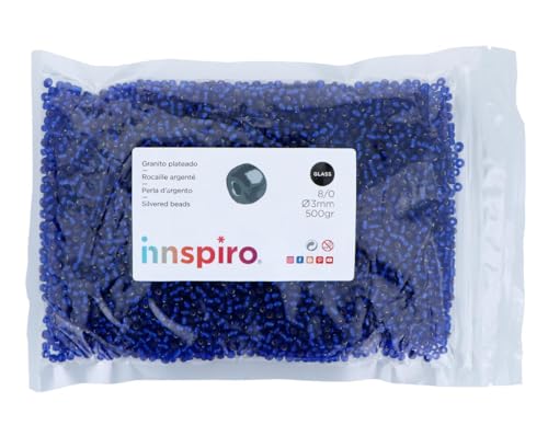 Glasstein, rund, silberfarben, Marineblau, 3,0 mm, 8/0, 500 g.
