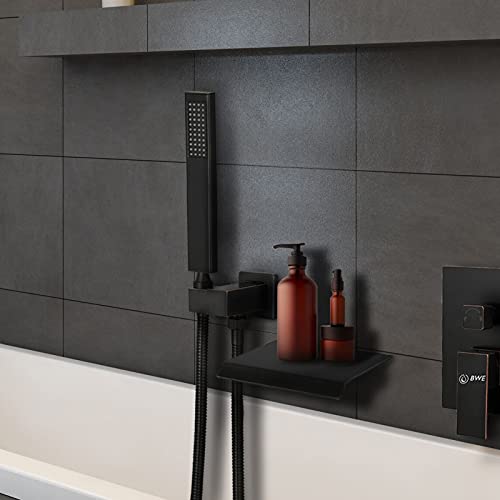 Bwe Wall Mount Tub Filler With Handheld Sprayer Shower Oil Rubbed Bronze Waterfall Spout Bathtub Faucet Set With Shower System Trim Kit Solid Brass Rough-In Valve Included High Flow Rate #TOP3