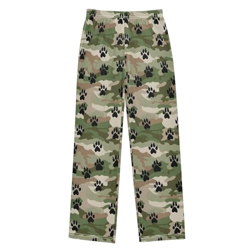 ALAZA Camouflage Dog Footprint Pajama Pants Long Sleep Pant Pajama Bottoms Elastic Waist with Pockets