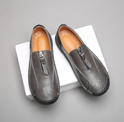 Men's Leather Loafers Slip-On Driving Penny Loafers Classic Moccasins Handstitched Zipper Design Comfort Casual Walking Shoes4