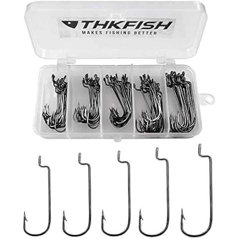 THKFISH 100pcs Offset Worm Hooks Set Cover