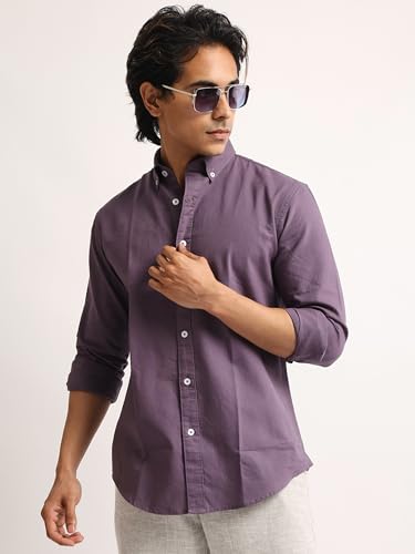 Image of MANIAC || Mens || Solid || Collared Neck || Full Sleeve || Oxford || Linen Blend Fabric || Shirt