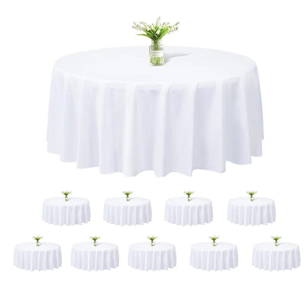 Kapwall 10 Pack White Round Tablecloth - 120 Inch - Washable Polyester Table Cloth Decorative Fabric Table Cover for Wedding/Restaurant/Banquet/Party