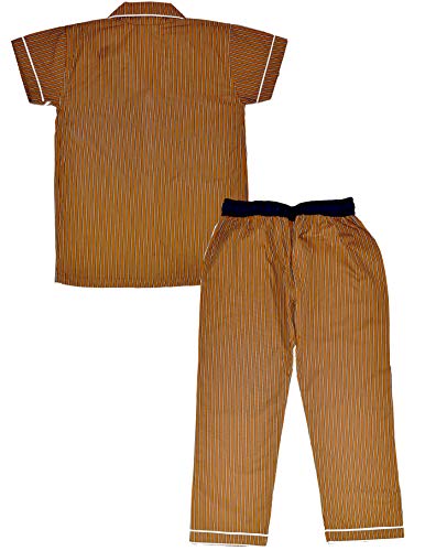 Image of Unisex 100% Pure Cotton Short Sleeve Striped Night Suit for Boys and Girls Full Pyjama and Top Combo Set (SM-00523UNISEXSWPT Multicolor)