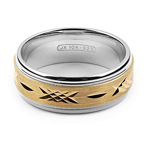two-tone sterling silver & 10K yellow gold 8 millimeters wide wedding band ring2
