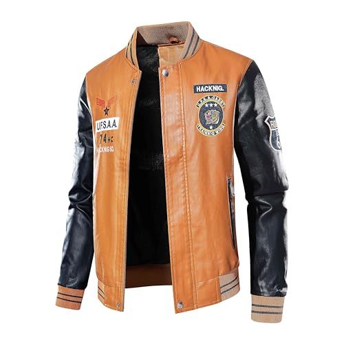 chuida Men's Faux Leather Bomber Jacket Leather Jacket Stand Collar Lightweight leather jacket Motorcycle PU Jacket