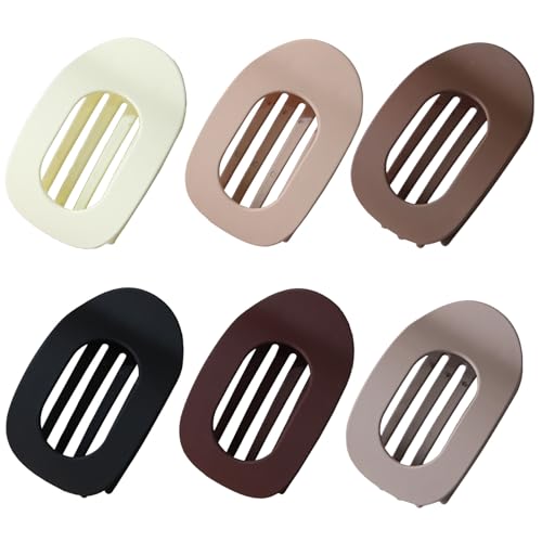 6 PCS Flat Hair Clips for Women Curved Design Hair Clips for Lying Driving - Matte Strong Hold Hair Claw Clips for Thin Thick Hair Hair Accessories for Women and Girls (Solid color)