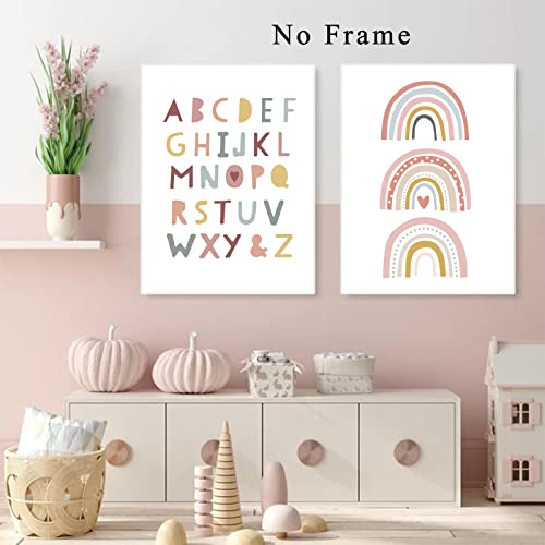 Cloud And Rainbow Poster Nursery Pink Rainbow Canvas Print Colorful Abc Alphabet Prints Cloud Nursery Pictures For Girl Bedroom Rainbow Canvas Wall Art Boho Rainbow Clouds Wall Art 12X16Inx3 Frameless #TOP5