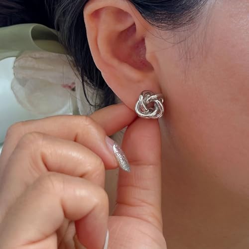 2 Pairs Love Knot Earrings for Women Gold Silver Knot Stud Earrings Statement Stud Earrings Minimalist Small Earrings Jewelry (A Style) by Red Yun En - Image 2