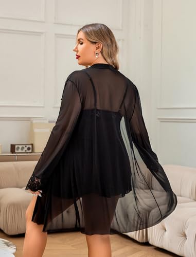 Image of Avidlove Plus Size Lingerie Sexy Lingerie Set Women's Exotic Nightgowns Lace Chemise Lingerie Side Slit Nightdress