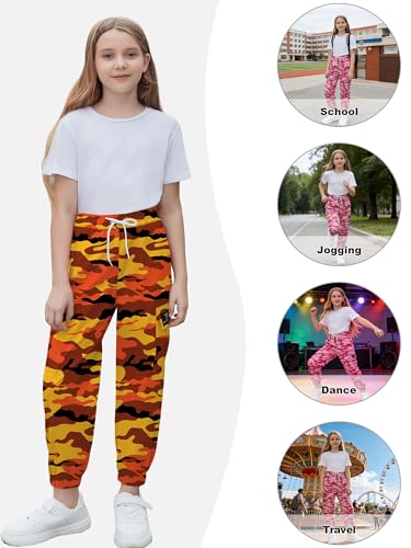 Image of Cromoncent Girls & Womens Camo Print Cargo Pants Outdoor Lightweight Jogger Baggy Pants, 6 Years - XX-Large