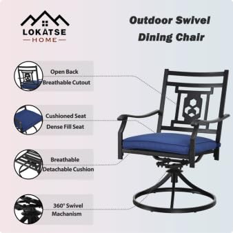 Image of LOKATSE HOME Patio Swivel Set of 4 Dining Chair Metal Bistro Set with Cushion, 4Pcs, Blue