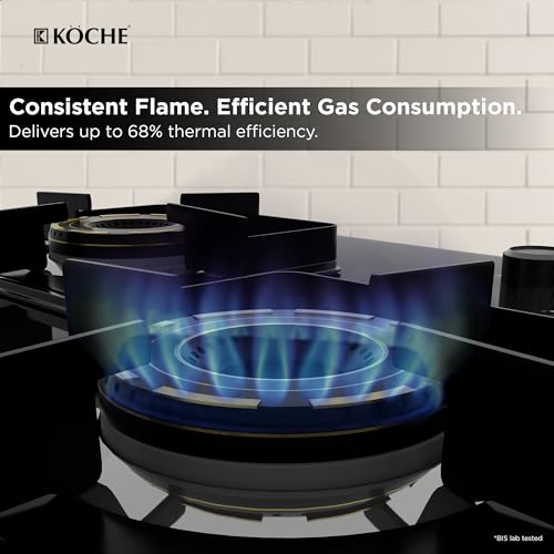 Image of KOCHE Ivan Hobtop 3 Burner gas stove | Multi-Pin Flame Designer Brass Burners, Auto Ignition, Premium Toughened Glass, High Thermal Efficiency, Ergonomic Control Metal Knobs | 7-Year Warranty