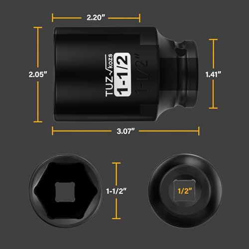 Image of 1 /2 Inch Drive 1-1 /2 Inch Deep SAE Impact Socket,CR-MO,6 Point Radius Corner Design,Square Chamfered Opening,Axle Nut Impact Grade Socket for Easy Removal