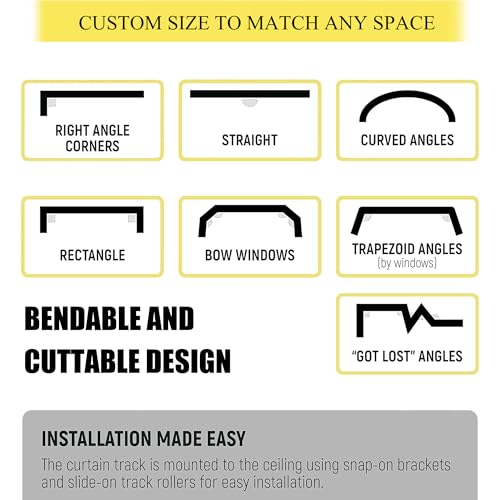 Image of Room Divider Curtain Sets with Bendable Ceiling Track, 95% Blackout Total Privacy Ceiling Track Curtains Floor to Curtains Track Kits 8.3 ft Wide x 9 ft Tall, Cream Beige, 1 Panel