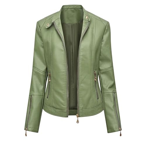 Manteau similicuir vert femme veste légère zippée à col montant taille 3XL