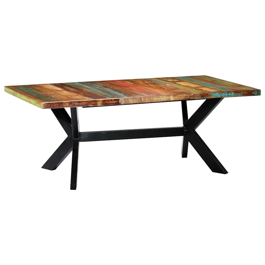 Tavolo da pranzo da 200 x 100 x 75 cm, in legno massiccio anticato con gambe in acciaio dal design industriale, tavolo da cucina rettangolare, stabile, mobile vintage per famiglia e ospiti