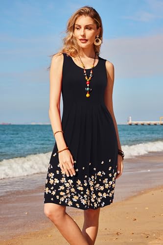 Image of KILIG Women Soft Casual Beach Sundress Floral Pleated Vintage Tank Dress 2026