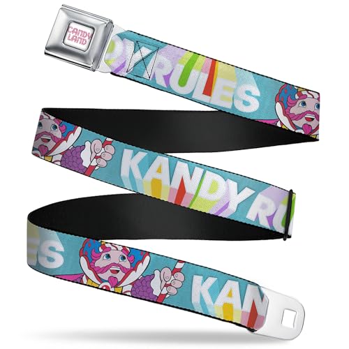 Hasbro Belt, Seatbelt Buckle Belt, Candy Land Kandy Rules King Kandy Pose Teal/Multi Color, Youth 20 to 36 Inches