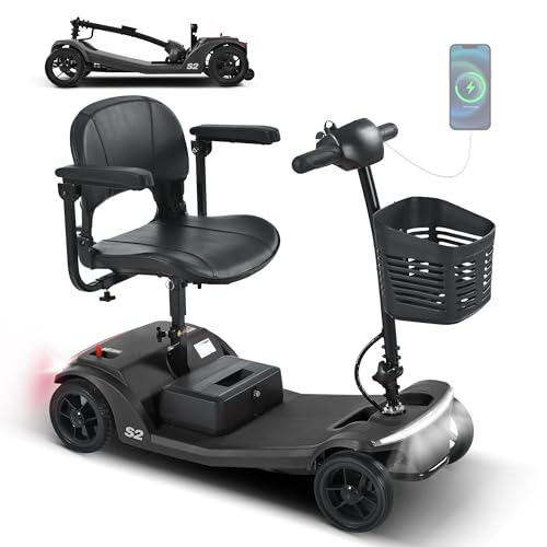 S2 Patinete de 4 ruedas para personas mayores, 136 kg, batería extraíble, puerto de carga USB, no requiere licencia, color negro