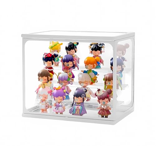 Tempered Glass Display Case for Collectibles Adjustable 4 Layer Hobby Display Case for Figures Next Level Updated Glass Display Case with Dustproof Design & Stackable Features