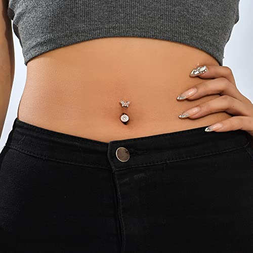 Topbright 6Pcs 14G Stainless Steel Belly Button Rings Navel Rings Cz Curved Barbell Piercing For Women Girls Body Piercing Jewelry (Rose Gold) #TOP2