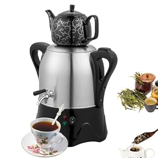 QINPI 2000W Electric Turkish Tea Maker, Tea Maker Electric, 3L Stainless Steel Teapot, 1L Ceramic Teapot, Electric Turkish Samovar with Keep Warm Function, for Coffee, Scented Tea, Turkish Tea